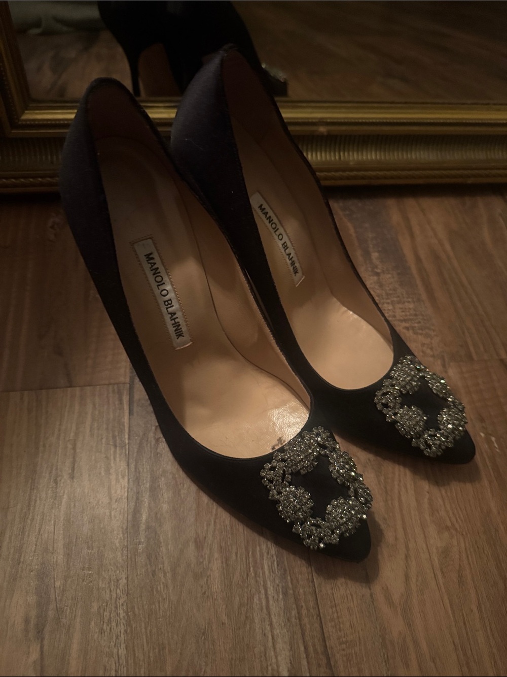 Manolo Blahnik Embellished Purple Satin Pointed Pumps